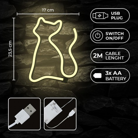 Neon LED Light CAT warm white Bat + USB FLNE03 Forever Light Neon LED Light CAT warm white Bat + USB FLNE03 Forever Light
