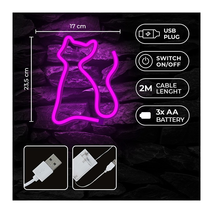 Neon LED Light CAT pink Bat + USB FLNE04 Forever Light