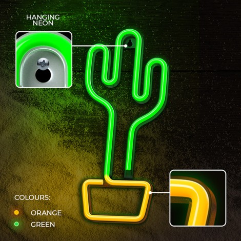 Neon LED Light CACTUS orange green Bat + USB FLNE02 Forever Light Neon LED Light CACTUS orange green Bat + USB FLNE02 Forever Light