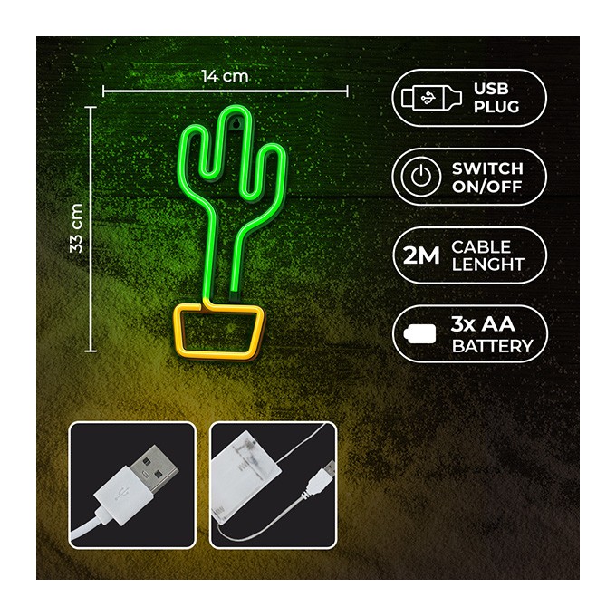 Neon LED Light CACTUS orange green Bat + USB FLNE02 Forever Light