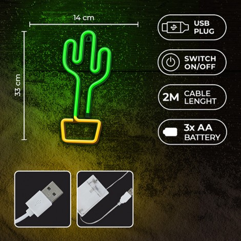 Neon LED Light CACTUS orange green Bat + USB FLNE02 Forever Light Neon LED Light CACTUS orange green Bat + USB FLNE02 Forever Light