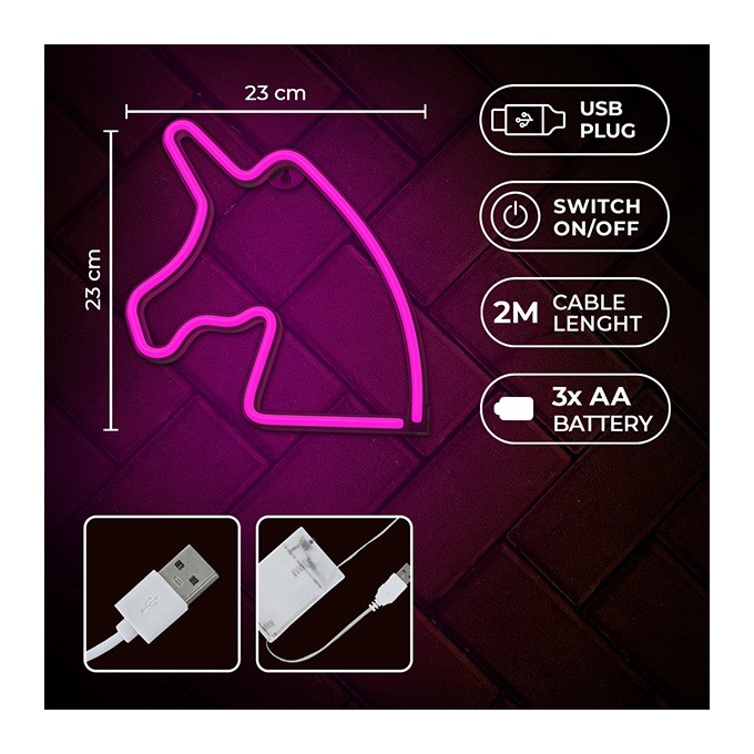 Neon LED Light UNICORN pink Bat + USB FLNE01 Forever Light