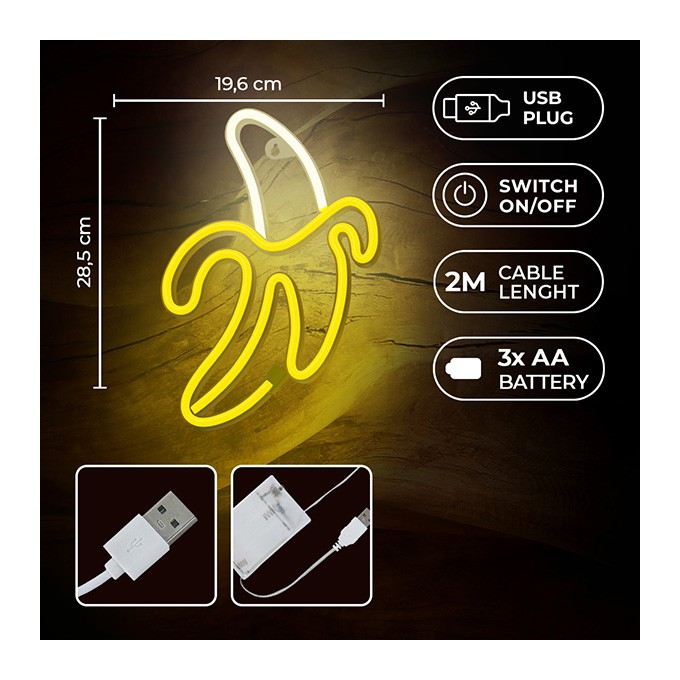 Neon LED Light BANANA white yellow Bat + USB FLNE10 Forever Light