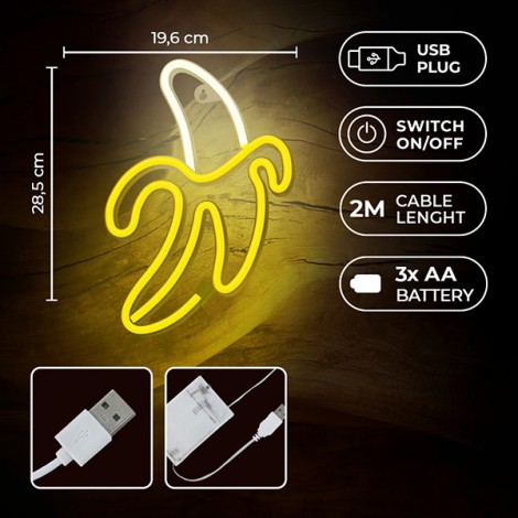 Neon LED Light BANANA white yellow Bat + USB FLNE10 Forever Light Neon LED Light BANANA white yellow Bat + USB FLNE10 Forever Light