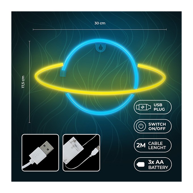 Neon LED Light SATURN yellow blue Bat + USB FLNE11 Forever Light