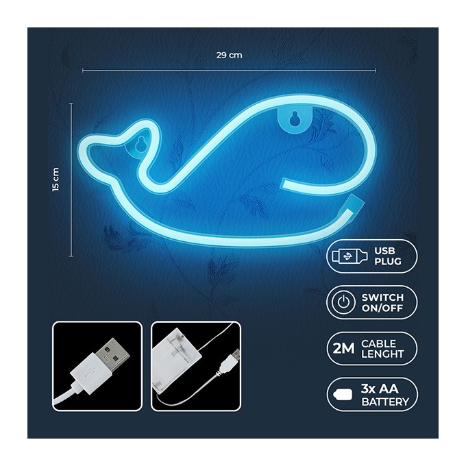 Neon LED Light WHALE blue Bat + USB FLNE19 Forever Light