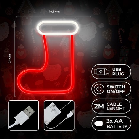 Neon LED CHRISTMAS SOCK white red FLNE23 Forever Light Neon LED CHRISTMAS SOCK white red FLNE23 Forever Light