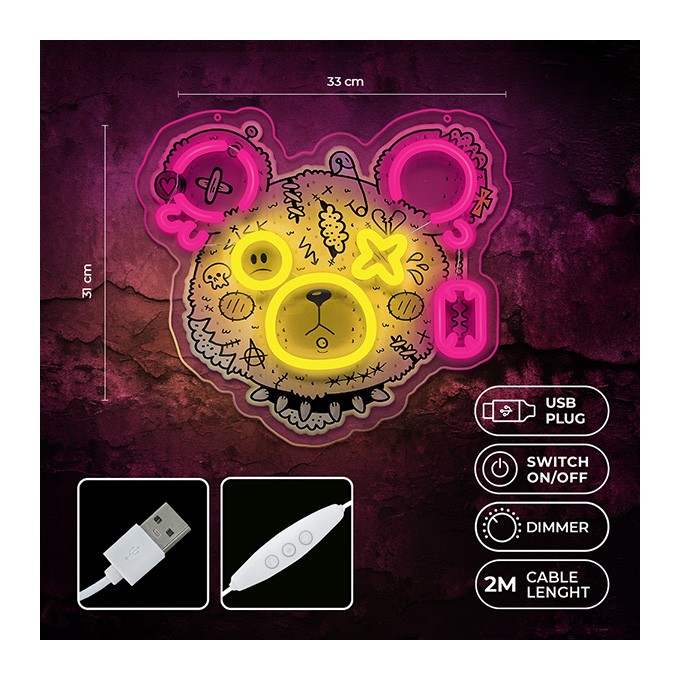 Neon ART LED PUNK TEDDY BEAR pink-yellow FLA01 Forever Light
