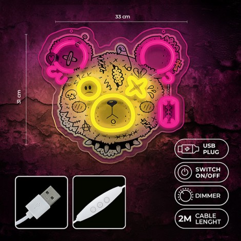 Neon ART LED PUNK TEDDY BEAR pink-yellow FLA01 Forever Light Neon ART LED PUNK TEDDY BEAR pink-yellow FLA01 Forever Light