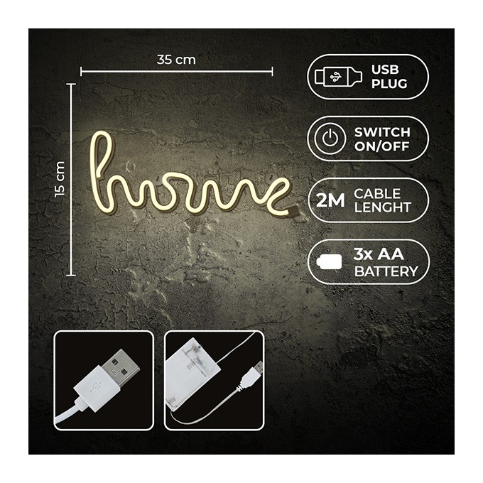 Neon LED Light HOME warm white Bat + USB FLNE21 Forever Light
