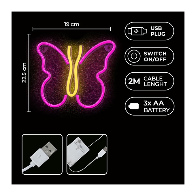 Neon LED Light BUTTERFLY pink NNE03 Neolia