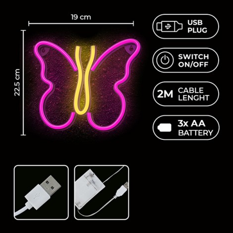 Neon LED Light BUTTERFLY pink NNE03 Neolia Neon LED Light BUTTERFLY pink NNE03 Neolia