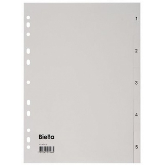Przekładki PP, A4, 1-5 kart., szare