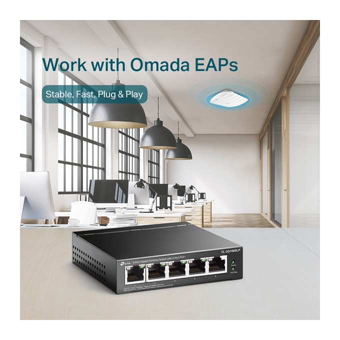 TP-LINK switch TL-SG1005LP PoE(4- porty), 1000Mbps, auto MDI/MDIX