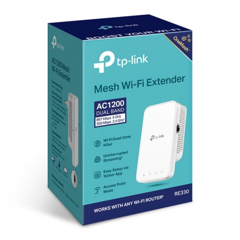 TP-LINK Przekaźnik RE330 2.4GHz i 5GHz, extender/ wzmacniacz, IPv6, 867Mbps, wbudowana anténa, 802.11ac, OneMesh TP-LINK Przekaźnik RE330 2.4GHz i 5GHz, extender/ wzmacniacz, IPv6, 867Mbps, wbudowana anténa, 802.11ac, OneMesh