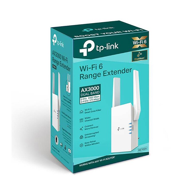 TP-LINK AP/Extender/Repeater RE705X 2.4GHz i 5GHz, extender/ wzmacniacz, IPv6, 2402Mbps, stały anténa, 802.11ax, 