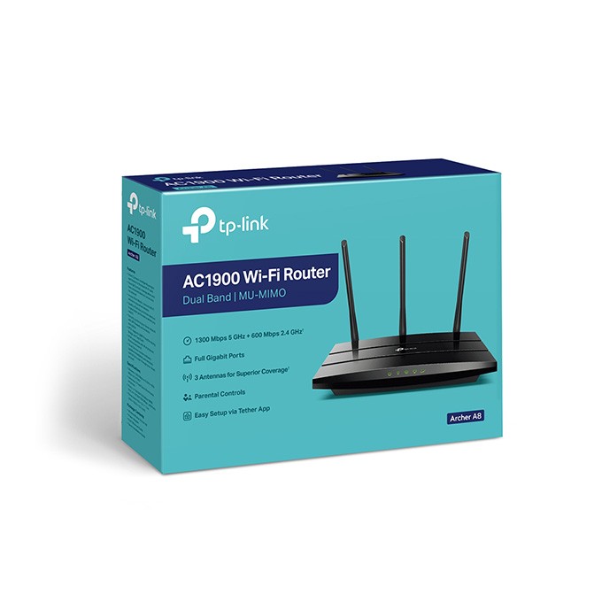 TP-LINK router Archer A8 2.4GHz i 5GHz, extender/ wzmacniacz, access point, IPv6, PPPoE, PPTP, L2TP, 1900Mbps, 