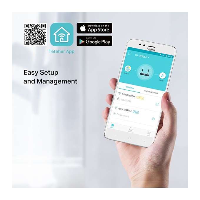 TP-LINK modem z routerem TD-W9960 2.4GHz, IPv6, 300Mbps, zewnętrzna anténa, 802.11n, VDSL/ADSL, ochr. rodzicielska, 