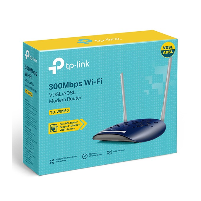 TP-LINK modem z routerem TD-W9960 2.4GHz, IPv6, 300Mbps, zewnętrzna anténa, 802.11n, VDSL/ADSL, ochr. rodzicielska, 