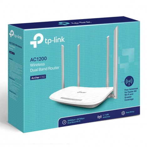 TP-LINK router Archer C50 2.4GHz i 5GHz, access point, IPv6, 1200Mbps, zewnętrzna anténa, 802.11ac, kontrola TP-LINK router Archer C50 2.4GHz i 5GHz, access point, IPv6, 1200Mbps, zewnętrzna anténa, 802.11ac, kontrola