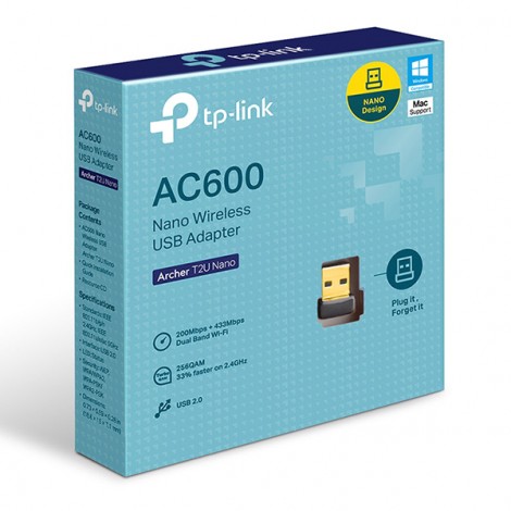 TP-LINK USB klient Archer T2U Nano 2.4GHz i 5GHz, 600Mbps, zintegrowana anténa, 802.11ac, dual-band, nano design TP-LINK USB klient Archer T2U Nano 2.4GHz i 5GHz, 600Mbps, zintegrowana anténa, 802.11ac, dual-band, nano design