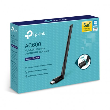 TP-LINK USB klient Archer T2U Plus 2.4GHz i 5GHz, IPv6, 600Mbps, zewnętrzna anténa, 802.11ac, 5dBi antena TP-LINK USB klient Archer T2U Plus 2.4GHz i 5GHz, IPv6, 600Mbps, zewnętrzna anténa, 802.11ac, 5dBi antena