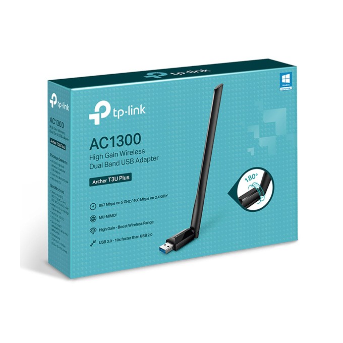 TP-LINK USB klient Archer T3U Plus 2.4GHz i 5GHz, IPv6, 867Mbps, stały anténa, 802.11ac, 5dBi antena