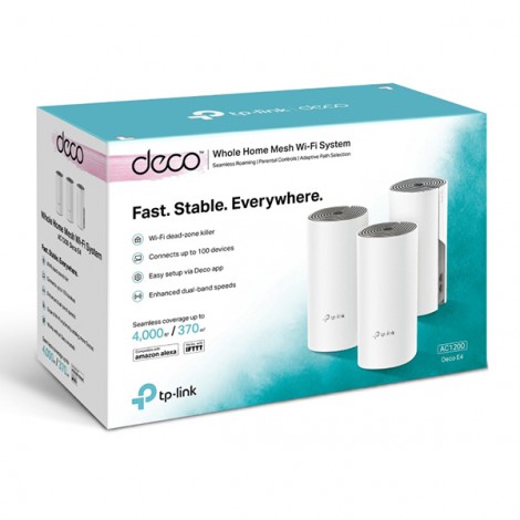 TP-LINK Wifi Mesh kit Deco E4(3-pack) 2.4GHz i 5GHz, access point, IPv6, 1200Mbps, zintegrowana anténa, 802.11ac, TP-LINK Wifi Mesh kit Deco E4(3-pack) 2.4GHz i 5GHz, access point, IPv6, 1200Mbps, zintegrowana anténa, 802.11ac,
