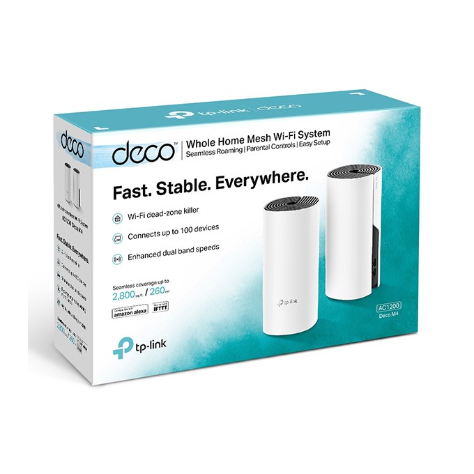 TP-LINK Wifi Mesh kit Deco M4(2-pack) 2.4GHz i 5GHz, access point, IPv6, 1200Mbps, zintegrowana anténa, 802.11ac, 