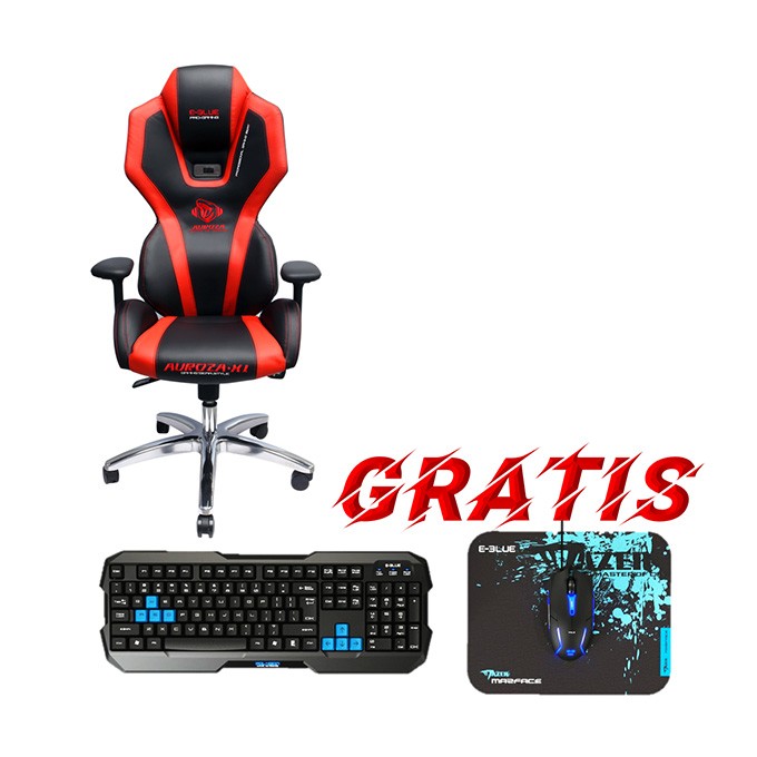 Dla gracza fotel E-blue AUROZA, czerwona, podświetlona, + zestaw gamingowy Polygon