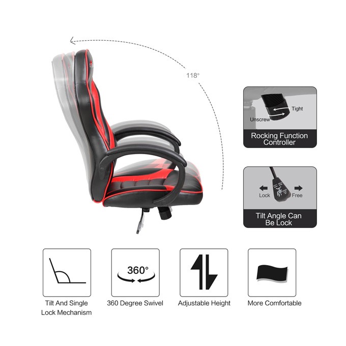 Fotel Red Fighter C6, czarno-czerwona
