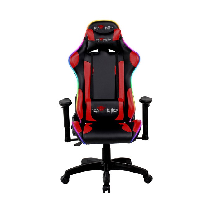 Dla gracza fotel Red Fighter C8, czarna, odczepiany zagłówek, podświetlenie RGB, EOL