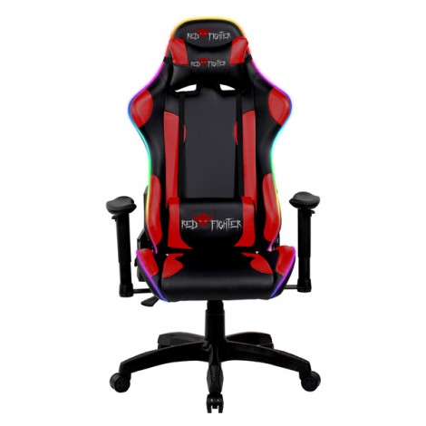 Dla gracza fotel Red Fighter C8, czarna, odczepiany zagłówek, podświetlenie RGB, EOL