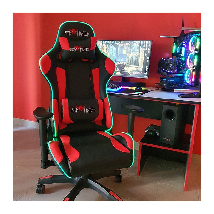 Dla gracza fotel Red Fighter C8, czarna, odczepiany zagłówek, podświetlenie RGB, EOL