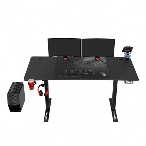 ULTRADESK Biurko dla gracza LEVEL V2, 140x68cm, 72-117cm, elektycznie regulowany, z podkładką pod mysz XXL, uchwyt na 