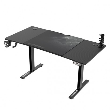 ULTRADESK Biurko dla gracza LEVEL V2, 140x68cm, 72-117cm, elektycznie regulowany, z podkładką pod mysz XXL, uchwyt na 