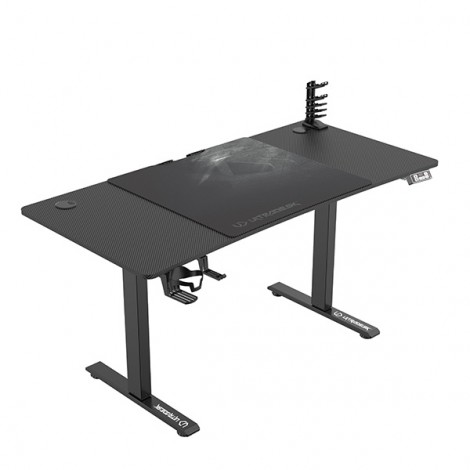 ULTRADESK Biurko dla gracza LEVEL V2, 140x68cm, 72-117cm, elektycznie regulowany, z podkładką pod mysz XXL, uchwyt na 