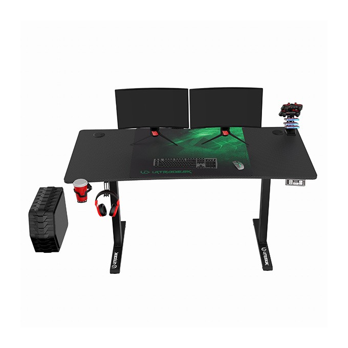 ULTRADESK Biurko dla gracza LEVEL V2 GREEN, 140x68cm, 72-117cm, elektycznie regulowany, z podkładką pod mysz XXL, 