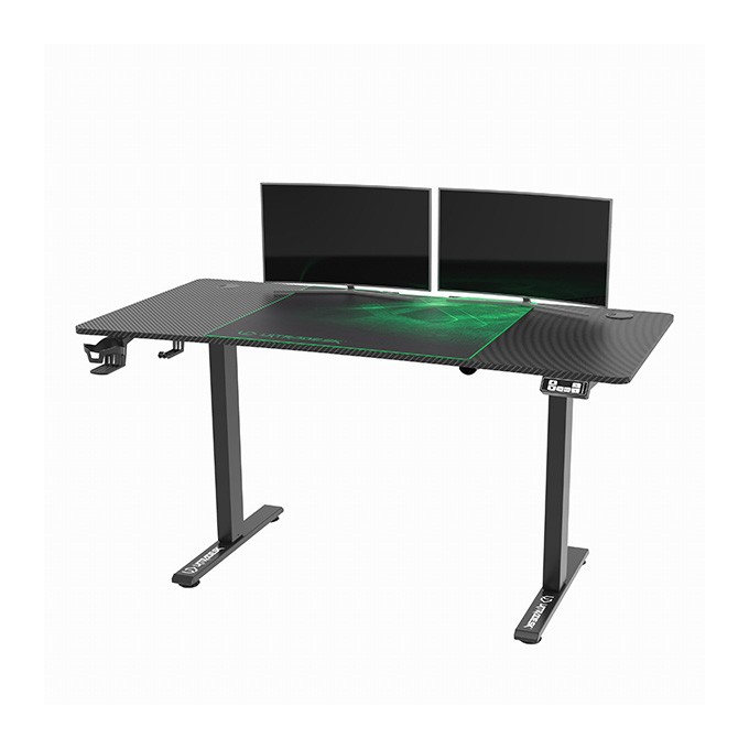 ULTRADESK Biurko dla gracza LEVEL V2 GREEN, 140x68cm, 72-117cm, elektycznie regulowany, z podkładką pod mysz XXL, 
