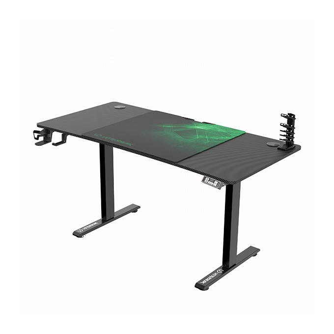 ULTRADESK Biurko dla gracza LEVEL V2 GREEN, 140x68cm, 72-117cm, elektycznie regulowany, z podkładką pod mysz XXL, 