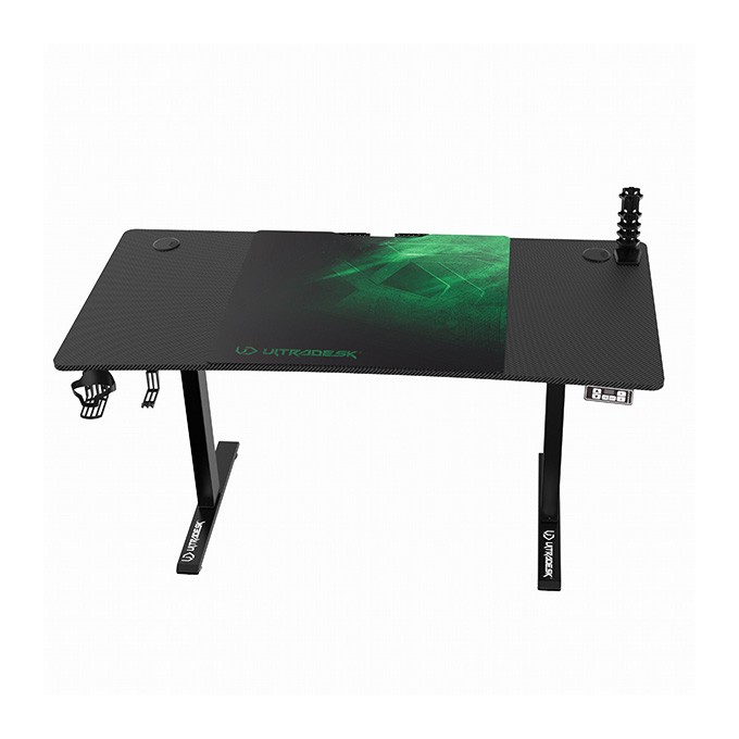 ULTRADESK Biurko dla gracza LEVEL V2 GREEN, 140x68cm, 72-117cm, elektycznie regulowany, z podkładką pod mysz XXL, 