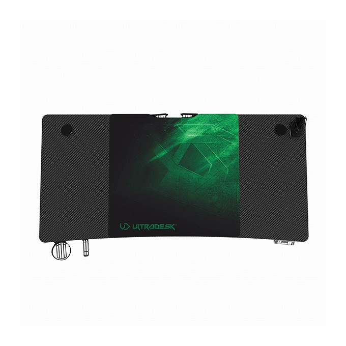 ULTRADESK Biurko dla gracza LEVEL V2 GREEN, 140x68cm, 72-117cm, elektycznie regulowany, z podkładką pod mysz XXL, 