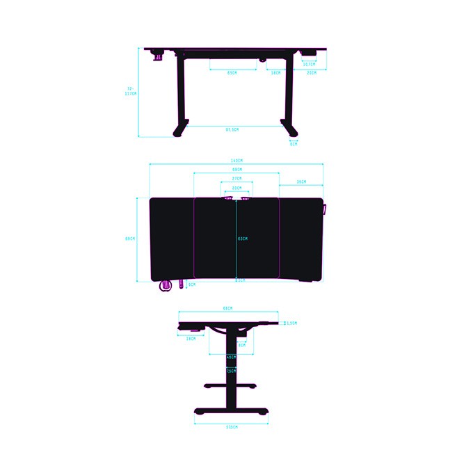ULTRADESK Biurko dla gracza LEVEL V2 GREEN, 140x68cm, 72-117cm, elektycznie regulowany, z podkładką pod mysz XXL, 
