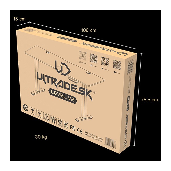 ULTRADESK Biurko dla gracza LEVEL V2 GREEN, 140x68cm, 72-117cm, elektycznie regulowany, z podkładką pod mysz XXL, 