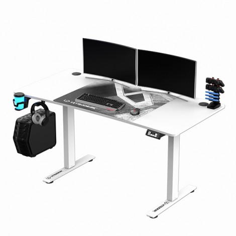 ULTRADESK Biurko dla gracza LEVEL V2 WHITE, 140x68cm, 72-117cm, elektycznie regulowany, z podkładką pod mysz XXL, 