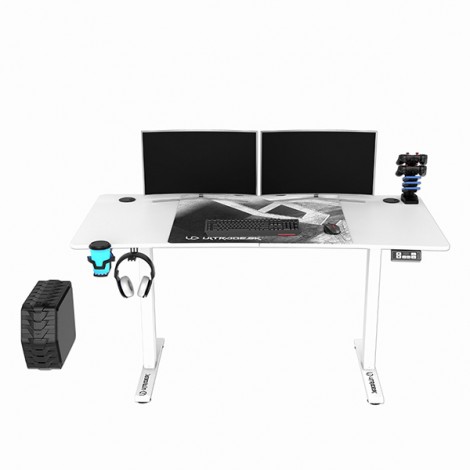 ULTRADESK Biurko dla gracza LEVEL V2 WHITE, 140x68cm, 72-117cm, elektycznie regulowany, z podkładką pod mysz XXL, 