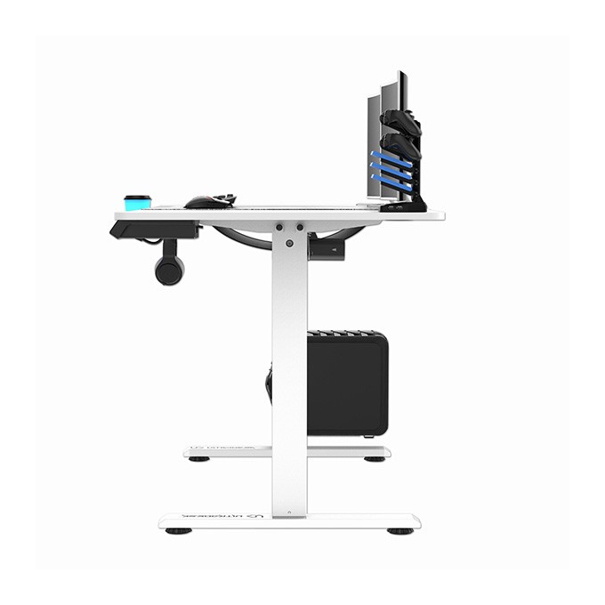 ULTRADESK Biurko dla gracza LEVEL V2 WHITE, 140x68cm, 72-117cm, elektycznie regulowany, z podkładką pod mysz XXL, 