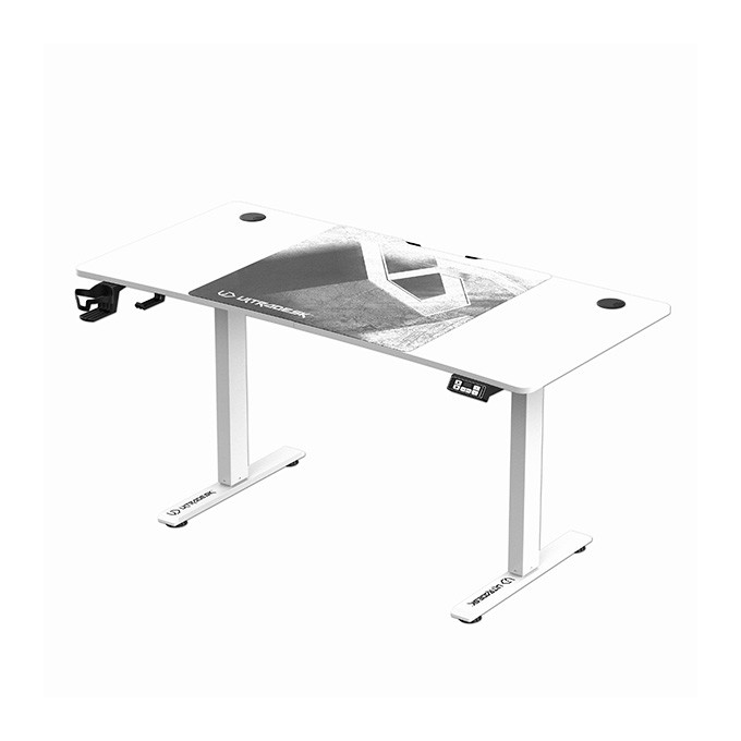 ULTRADESK Biurko dla gracza LEVEL V2 WHITE, 140x68cm, 72-117cm, elektycznie regulowany, z podkładką pod mysz XXL, 