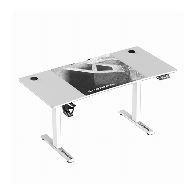 ULTRADESK Biurko dla gracza LEVEL V2 WHITE, 140x68cm, 72-117cm, elektycznie regulowany, z podkładką pod mysz XXL, 