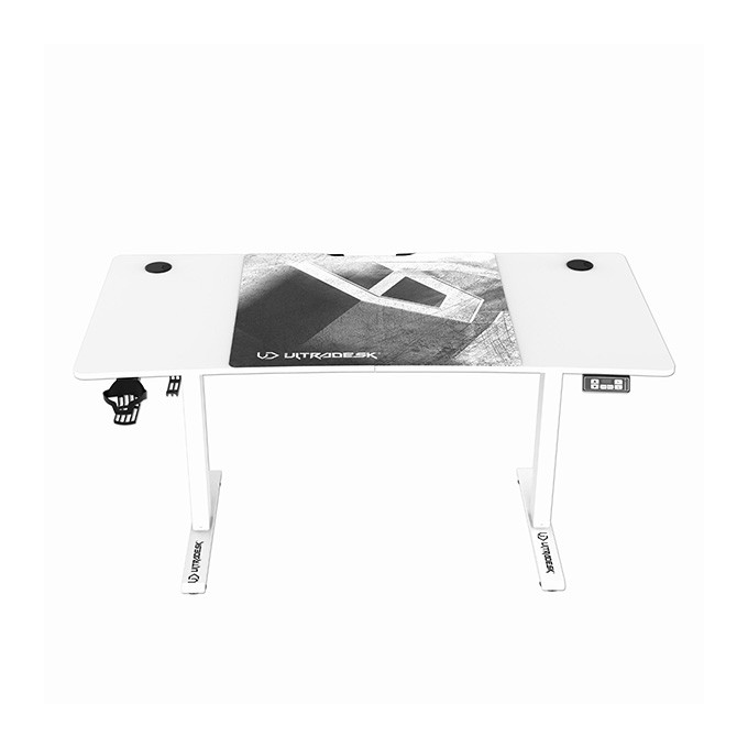 ULTRADESK Biurko dla gracza LEVEL V2 WHITE, 140x68cm, 72-117cm, elektycznie regulowany, z podkładką pod mysz XXL, 